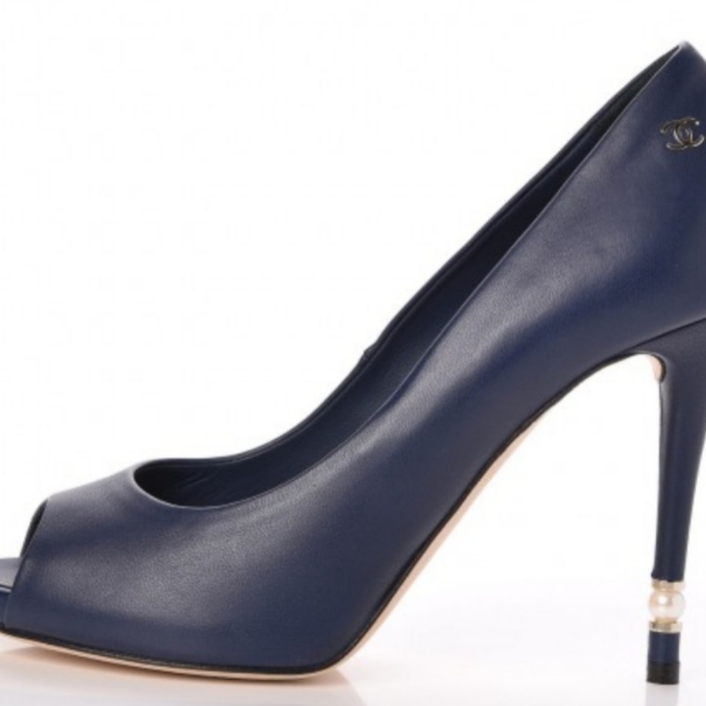 Chanel Lambskin Pearl Peep toe Pumps